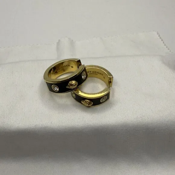 Kurt Geiger London Gold & Black Hoop Earrings with Crystal Accents - Picture 4 of 6